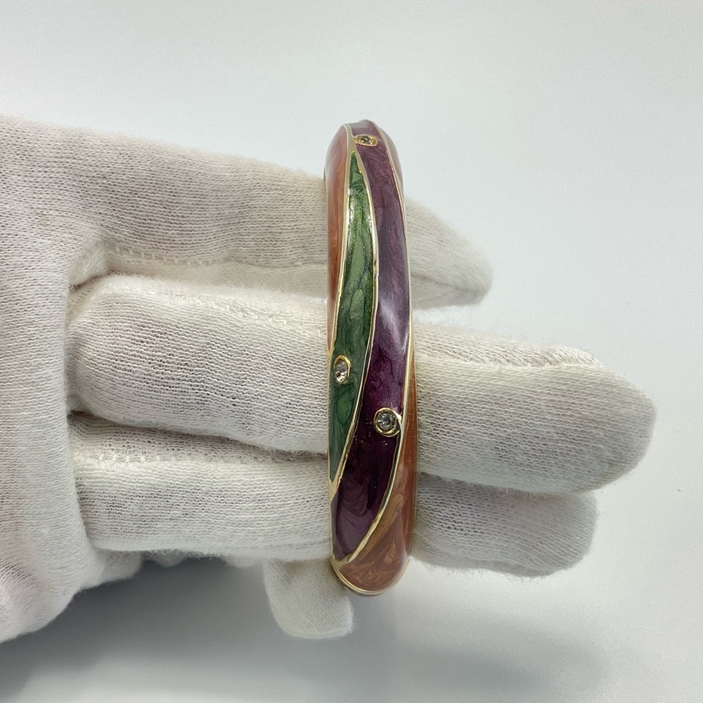 NWOT Enamel Bangle Bracelet with Clear Crystals, Hinged Cuff, Modern, Elegant - Picture 6 of 11
